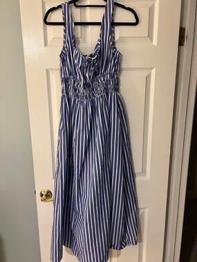 GAP Poplin Smocked Blue Stripe Midi Dress NWT